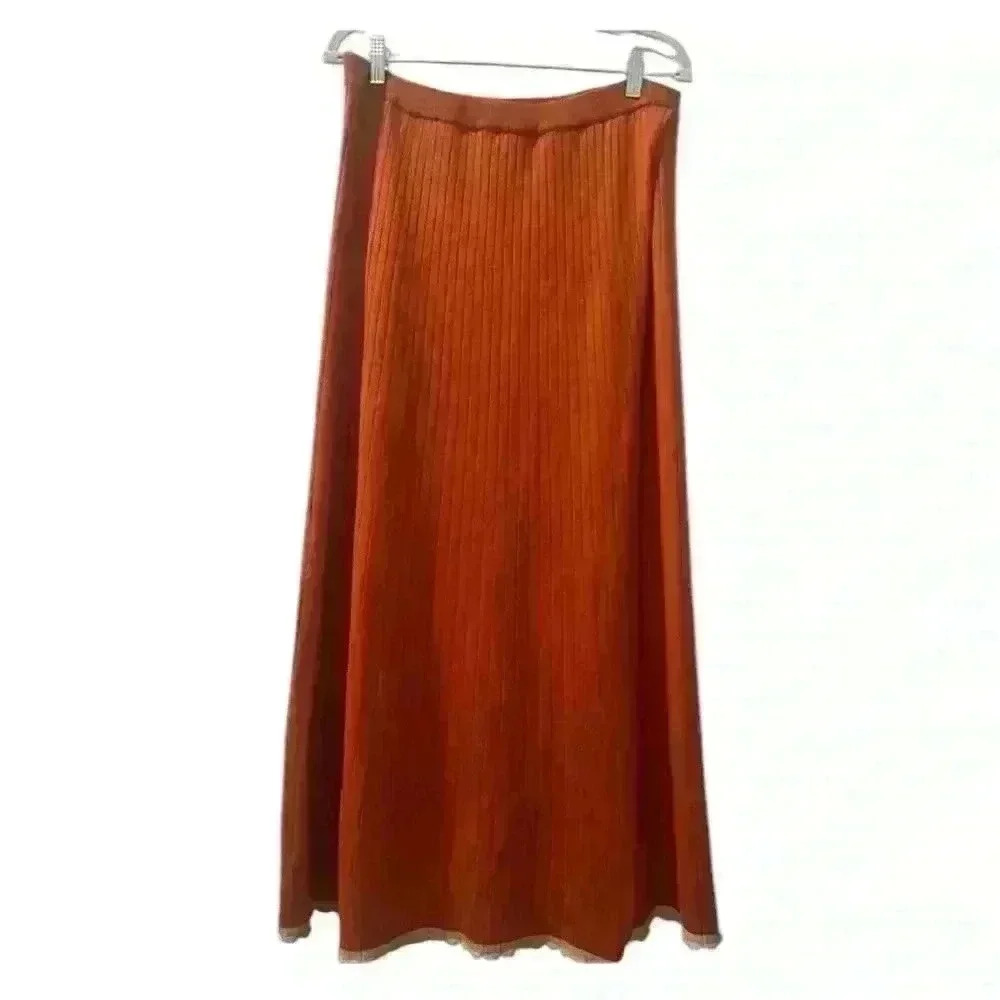 Mon Renn Bask Knit‎ Midi Skirt Terracotta Pumpkin Orange Faux Wrap Size XL